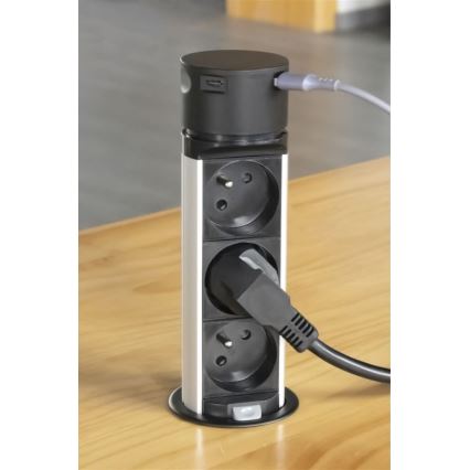 Uttagspelare för bordsskiva 3x230V + 2xUSB svart