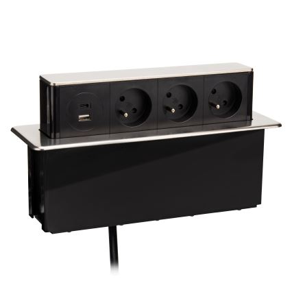 Uttagspelare för bordsskiva 3x230V + USB-A + USB-C