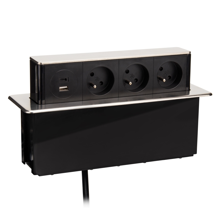 Uttagspelare för bordsskiva 3x230V + USB-A + USB-C