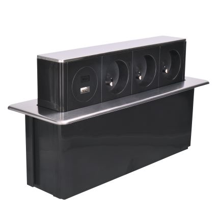 Uttagspelare för bordsskiva 3x230V + USB-A + USB-C