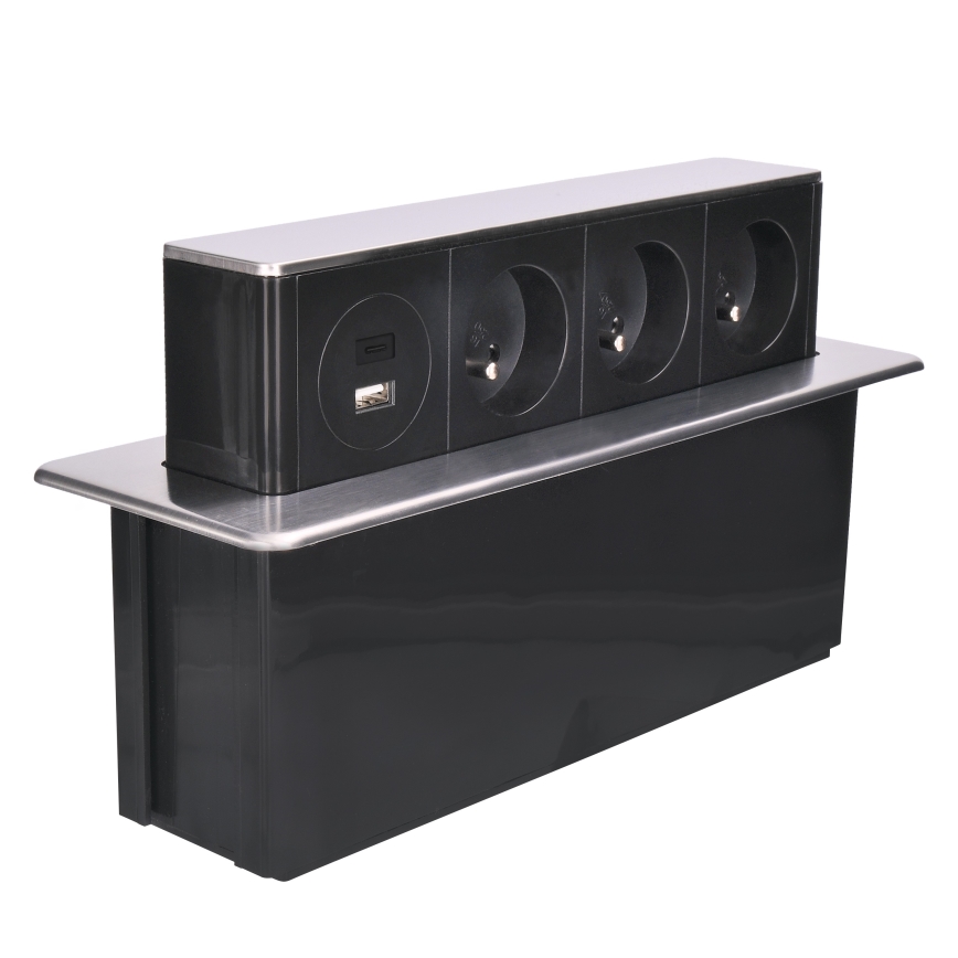 Uttagspelare för bordsskiva 3x230V + USB-A + USB-C