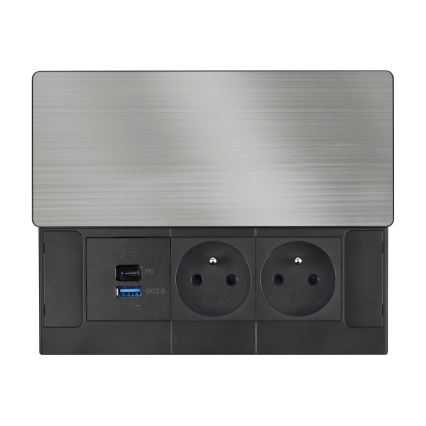 Infällt vägguttag med 65W trådlös laddning, 2 uttag + USB-A + USB-C