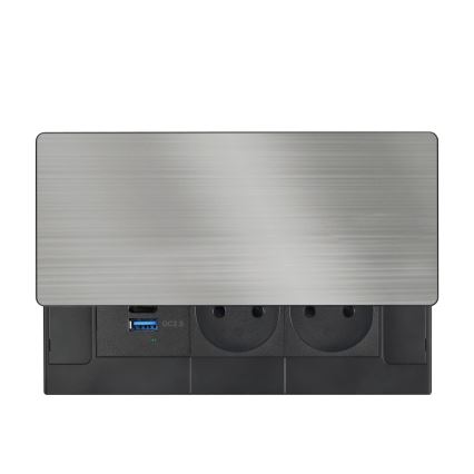 Infällt vägguttag med 65W trådlös laddning, 2 uttag + USB-A + USB-C