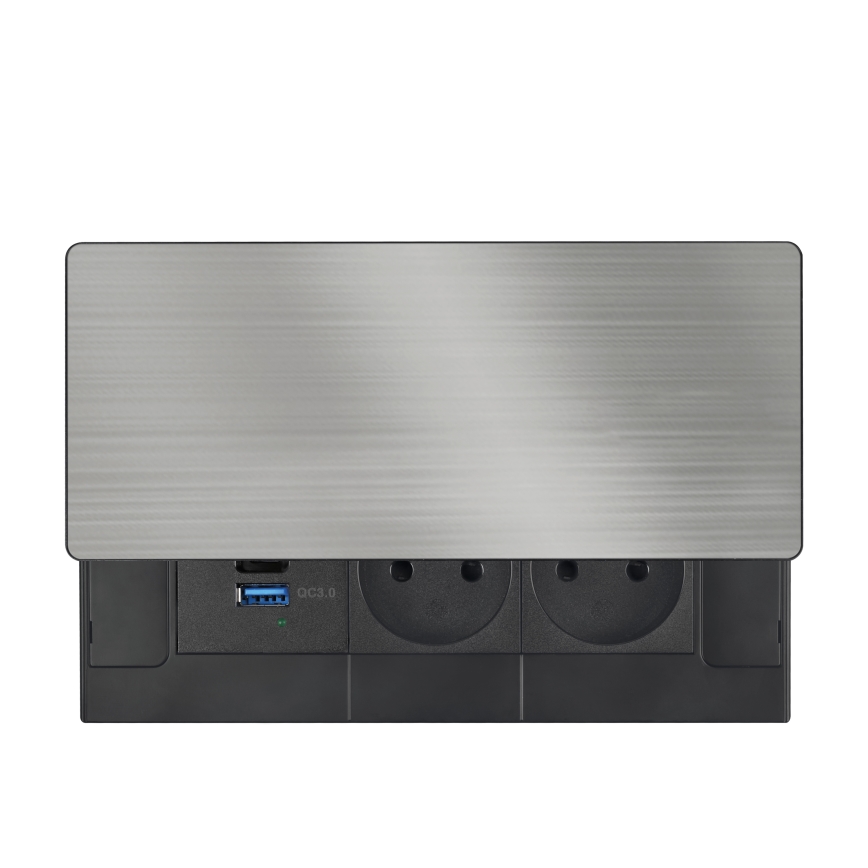 Infällt vägguttag med 65W trådlös laddning, 2 uttag + USB-A + USB-C