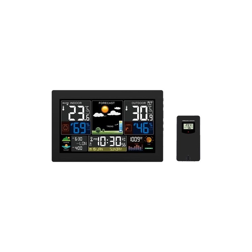 Väderstation med LCD-skärm i färg 230V/2xAA + 2xAA