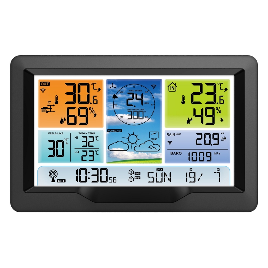 Professionell väderstation med färgglad LCD-skärm och väckarklocka 5V/2xAA + 3xAA