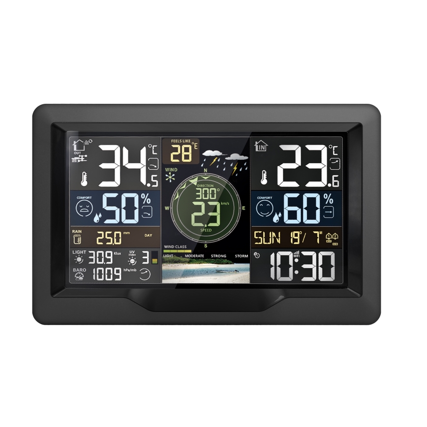 Professionell väderstation med färgglad LCD-skärm 5V/2xAA + 3xAA + 2xAA Wi-Fi Tuya