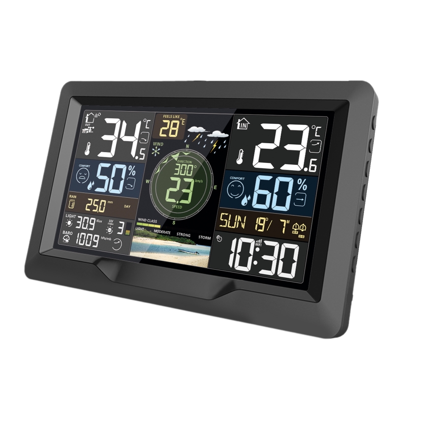 Professionell väderstation med färgglad LCD-skärm 5V/2xAA + 3xAA + 2xAA Wi-Fi Tuya