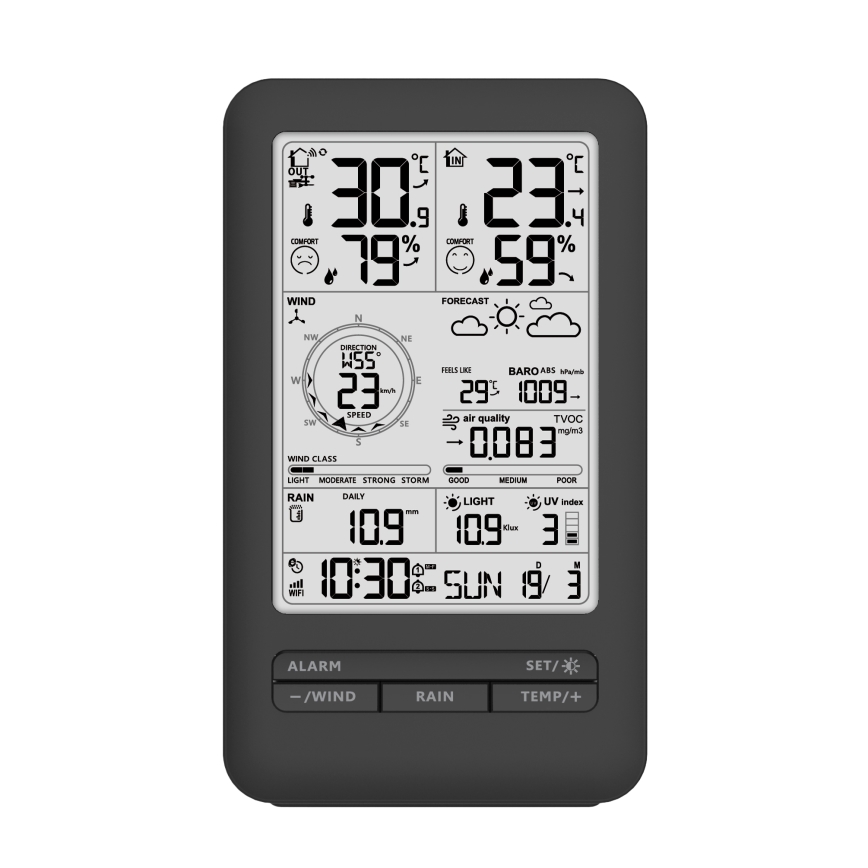 Professionell väderstation med LCD-skärm 5V/2xAA + 3xAA + 2xAA Wi-Fi Tuya