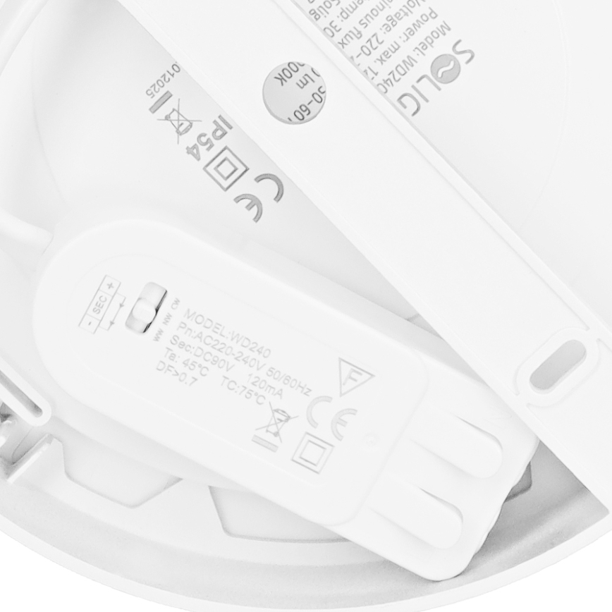 LED 2-i-1-panel för ytmontering och infällnad, 12 W, 230 V, 3000/4000/6000 K, Ø 17 cm, IP54, vit