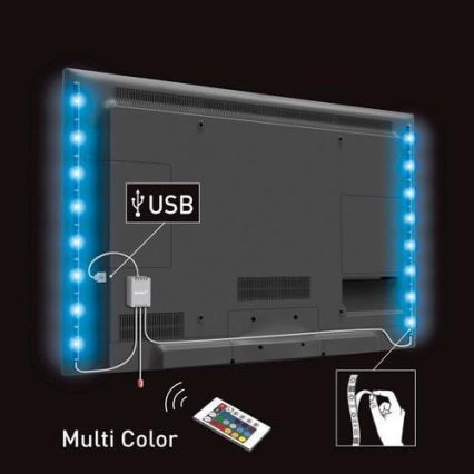 Solight WM504 - SET 2x LED RGB ljusslinga för TV med en fjärrkontroll  IP65 LED/USB 50cm