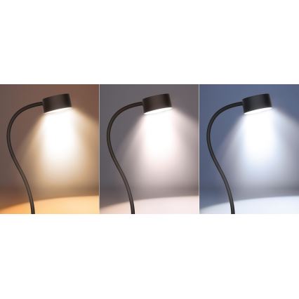 LED Ljusreglerad flexibel uppladdningsbar bordslampa med klämma LED/2W/1800 mAh 3000/4000/6500K svart