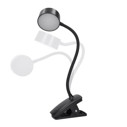 LED Ljusreglerad flexibel uppladdningsbar bordslampa med klämma LED/2W/1800 mAh 3000/4000/6500K svart