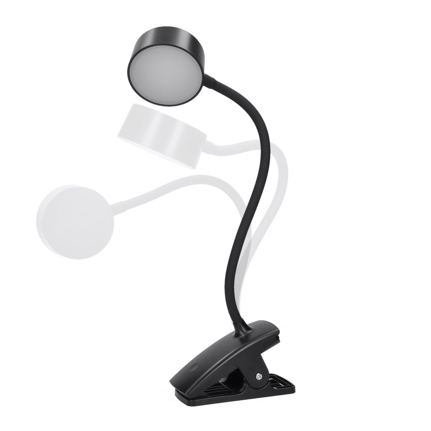 LED Ljusreglerad flexibel uppladdningsbar bordslampa med klämma LED/2W/1800 mAh 3000/4000/6500K svart