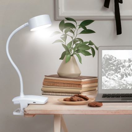 LED Ljusreglerad flexibel uppladdningsbar bordslampa med klämma LED/2W/1800 mAh 3000/4000/6500K vit