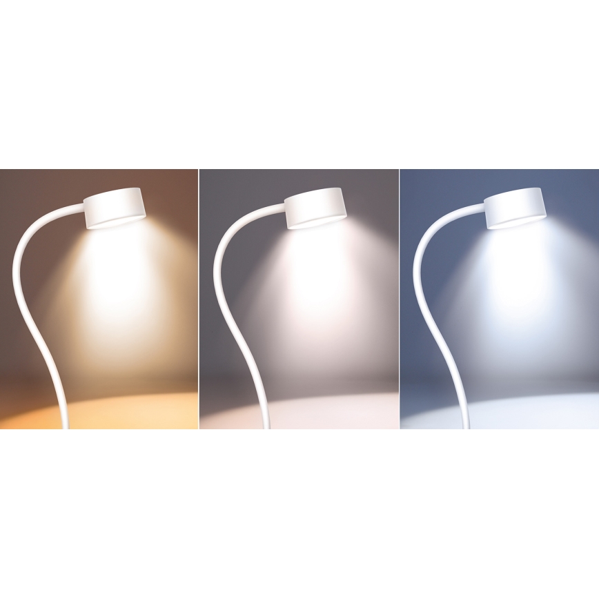 LED Ljusreglerad flexibel uppladdningsbar bordslampa med klämma LED/2W/1800 mAh 3000/4000/6500K vit