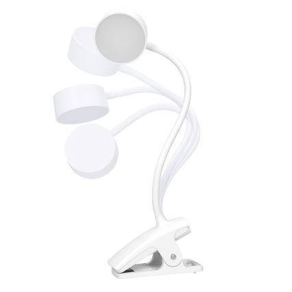 LED Ljusreglerad flexibel uppladdningsbar bordslampa med klämma LED/2W/1800 mAh 3000/4000/6500K vit