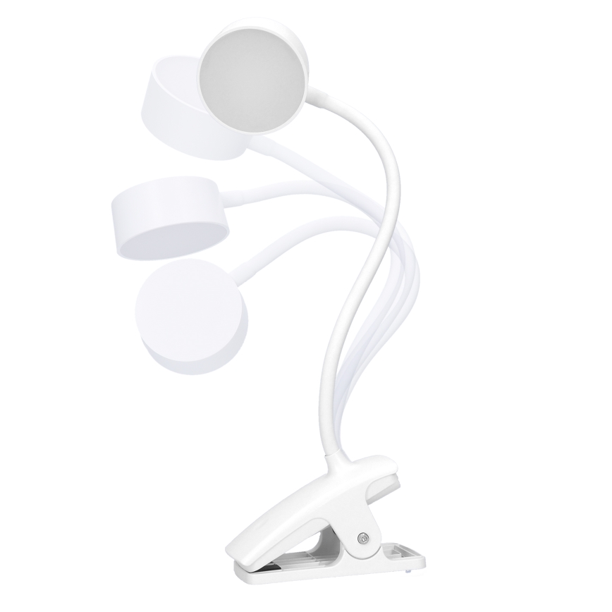 LED Ljusreglerad flexibel uppladdningsbar bordslampa med klämma LED/2W/1800 mAh 3000/4000/6500K vit