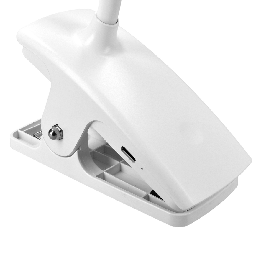 LED Ljusreglerad flexibel uppladdningsbar bordslampa med klämma LED/2W/1800 mAh 3000/4000/6500K vit