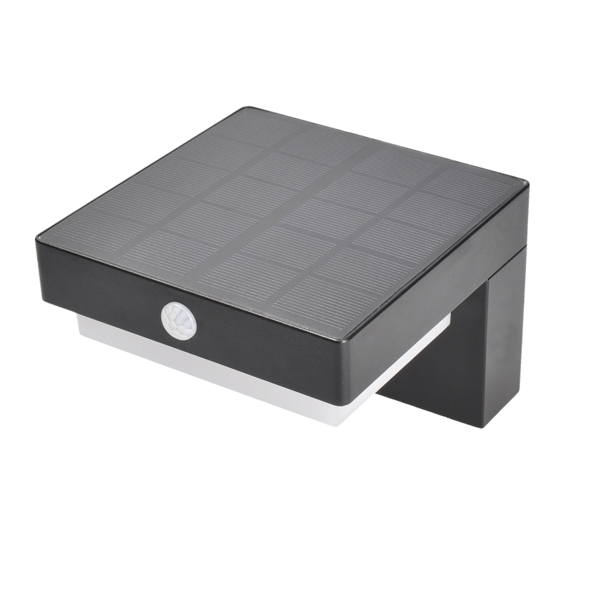 LED Solcellsvägglampa med rörelse- och skymningssensor PALERMO LED/5W/3,7V 2000 mAh IP54 svart
