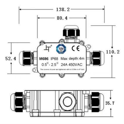 Solight WW004 − Vattentät kopplingsdosa 24A/450V AC IP68