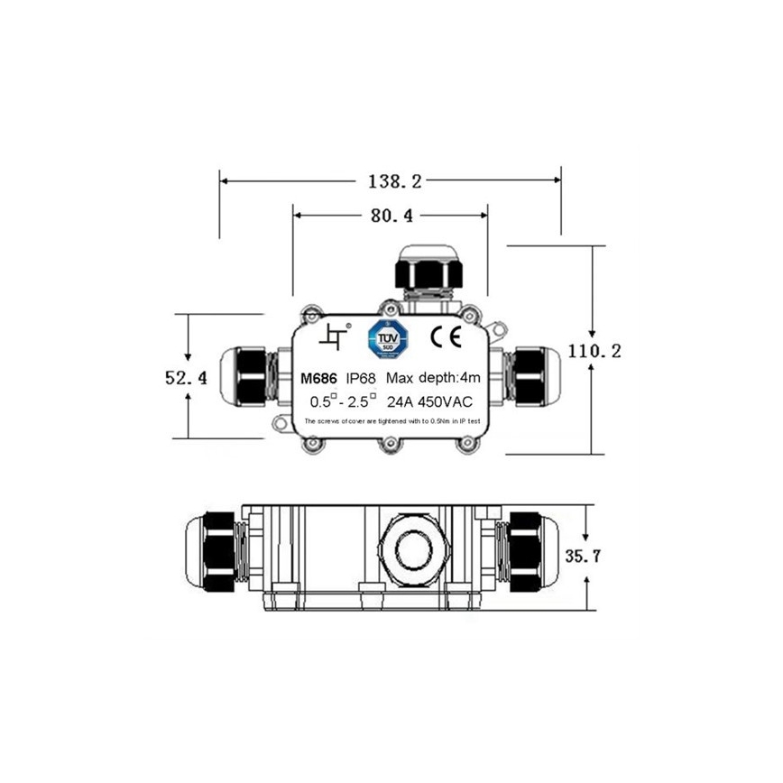 Solight WW004 − Vattentät kopplingsdosa 24A/450V AC IP68