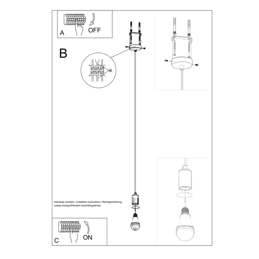 Sollux SL.0152 - Ljuskrona med snöre EDISON 1xE27/60W/230V svart