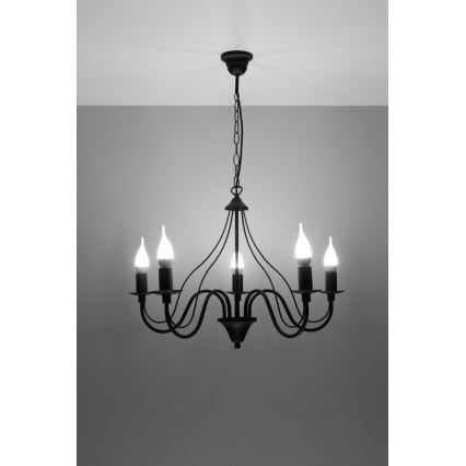 Sollux SL.0218 - Ljuskrona med kedja MINERWA 5 5xE14/40W/230V svart