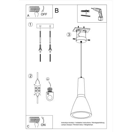Taklampa på kabel EMPOLI 1xE27/15W/230V betong