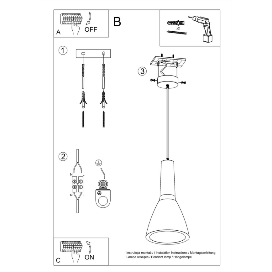 Taklampa på kabel EMPOLI 1xE27/15W/230V betong