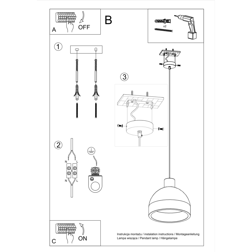Taklampa på kabel DAMASO 1xE27/60W/230V betong