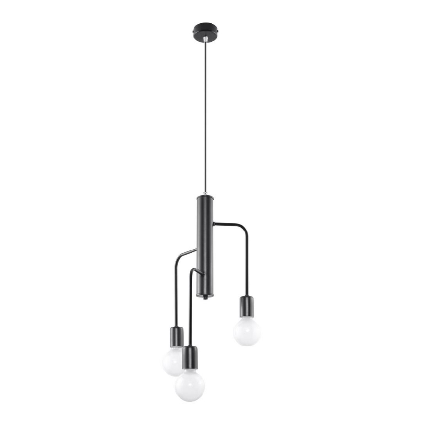 Sollux SL.0302 - Ljuskrona med snöre DUOMO 3M 3xE27/60W/230V svart