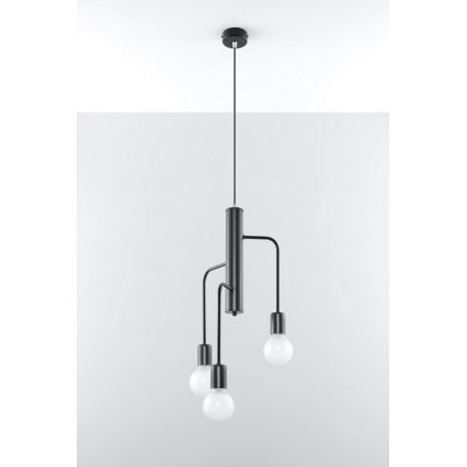 Sollux SL.0302 - Ljuskrona med snöre DUOMO 3M 3xE27/60W/230V svart
