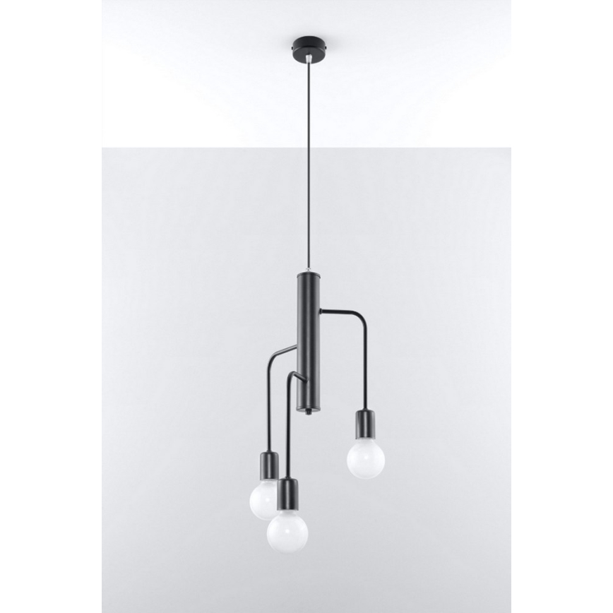 Sollux SL.0302 - Ljuskrona med snöre DUOMO 3M 3xE27/60W/230V svart