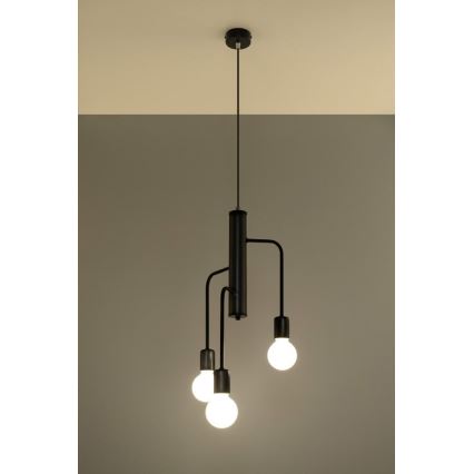 Sollux SL.0302 - Ljuskrona med snöre DUOMO 3M 3xE27/60W/230V svart
