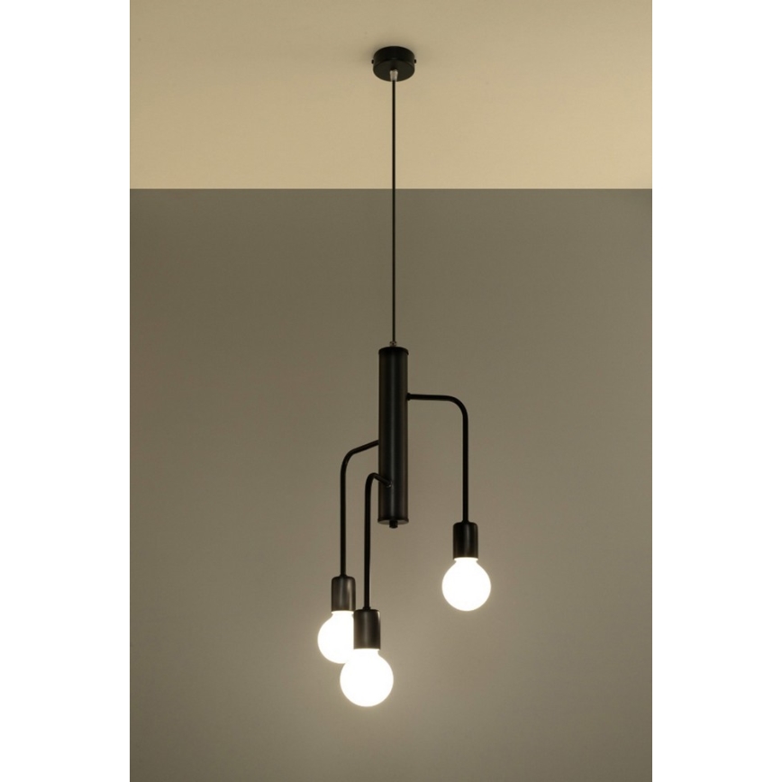 Sollux SL.0302 - Ljuskrona med snöre DUOMO 3M 3xE27/60W/230V svart