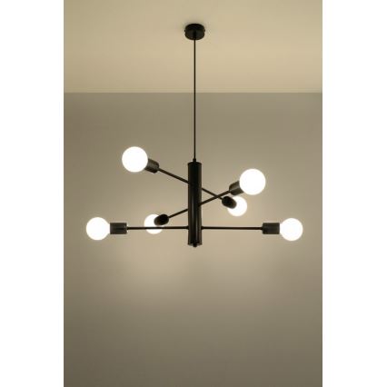 Sollux SL.0305 - Ljuskrona med snöre DUOMO 6 6xE27/60W/230V svart