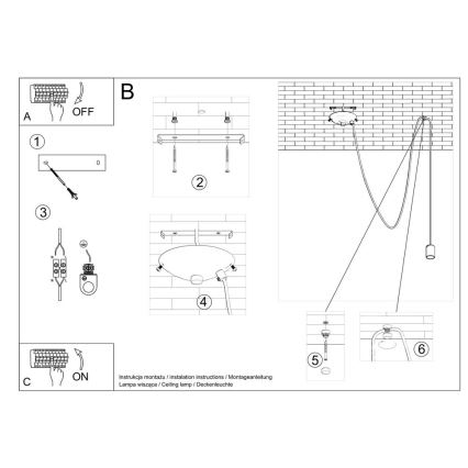 Ljuskrona med textilsladd EDISON 1 1xE27/60W/230V spindel svart