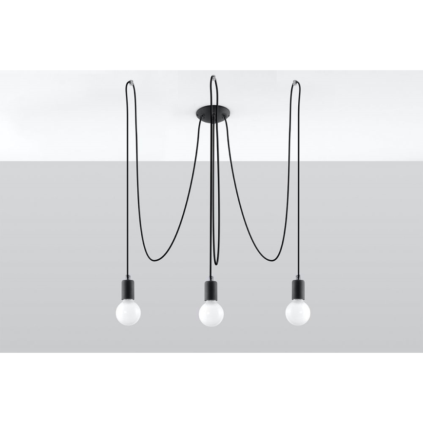 Ljuskrona med textilsladd EDISON 3 3xE27/60W/230V spindel svart
