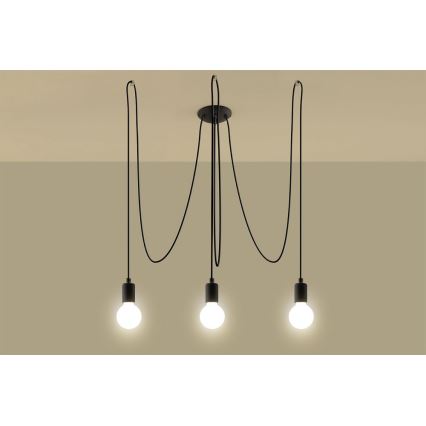 Ljuskrona med textilsladd EDISON 3 3xE27/60W/230V spindel svart