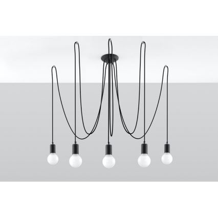 Ljuskrona med textilsladd EDISON 5 5xE27/60W/230V spindel svart