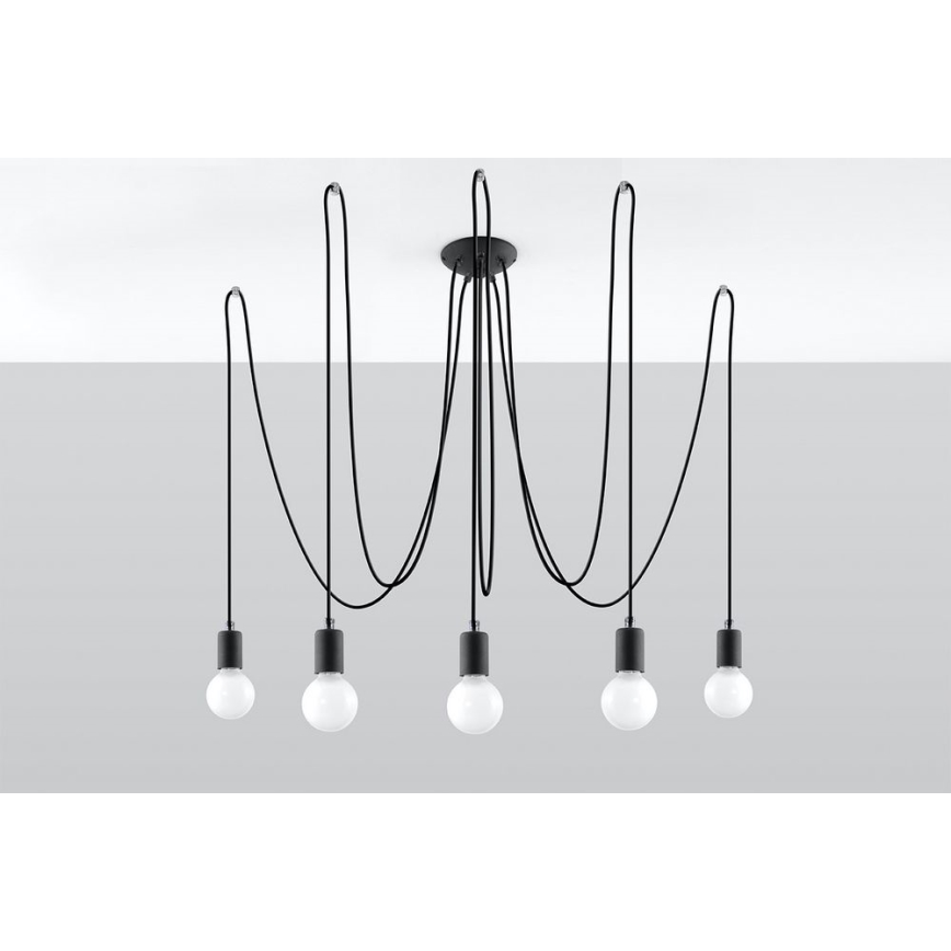 Ljuskrona med textilsladd EDISON 5 5xE27/60W/230V spindel svart