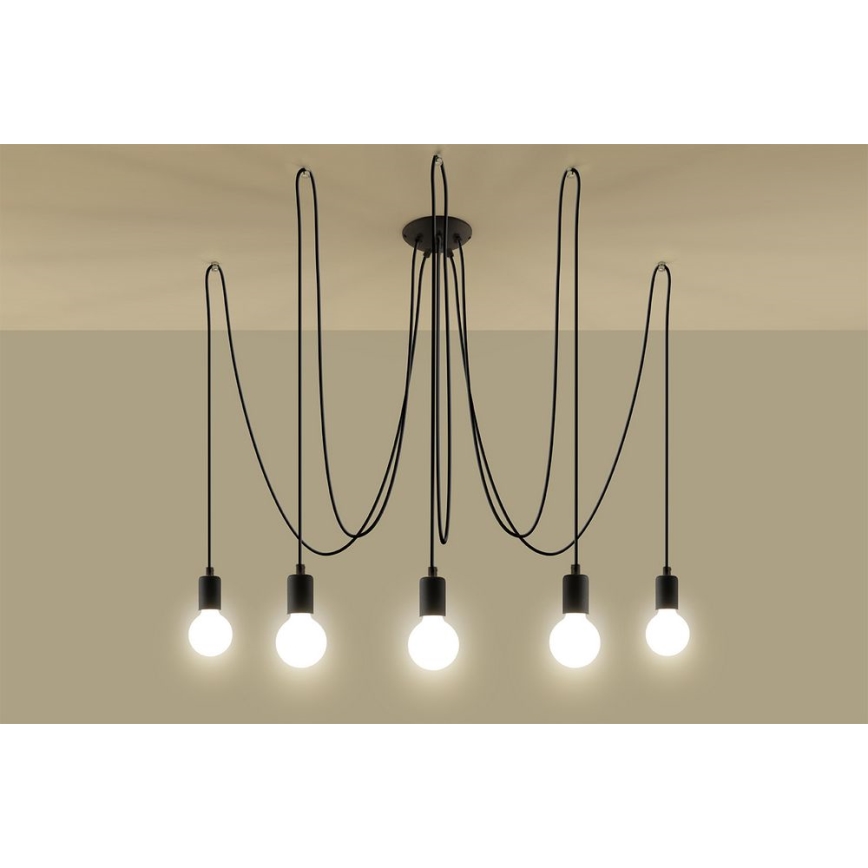 Ljuskrona med textilsladd EDISON 5 5xE27/60W/230V spindel svart