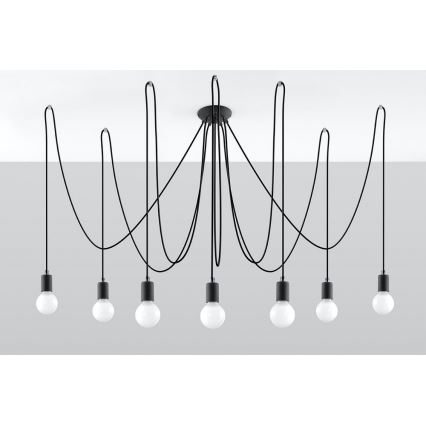 Ljuskrona med textilsladd EDISON 7 7xE27/60W/230V spindel svart