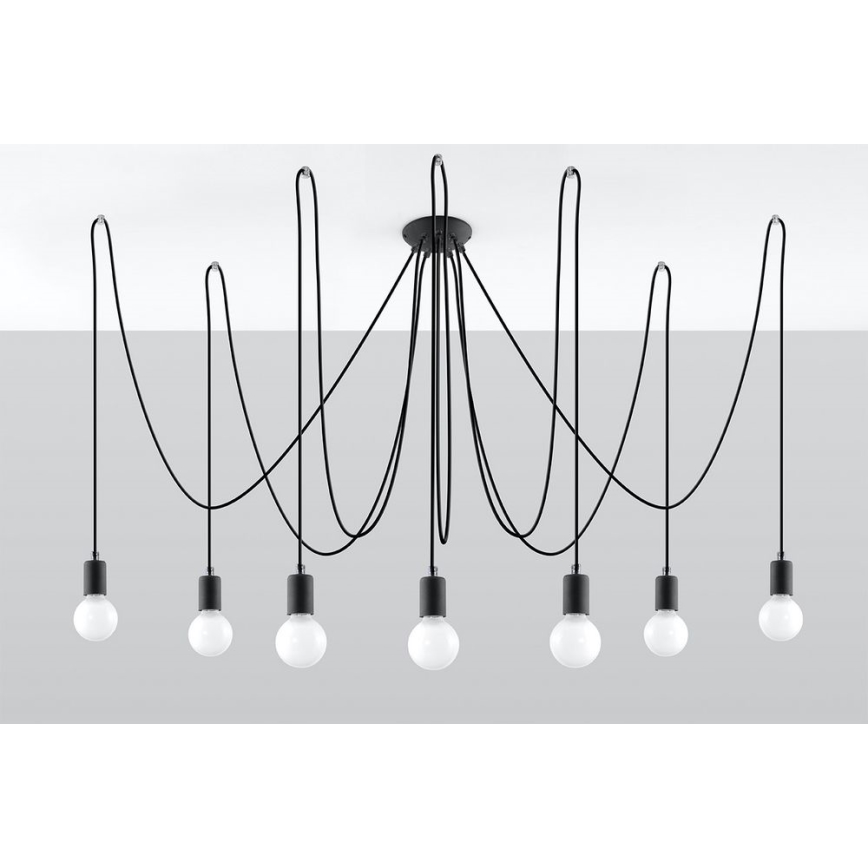 Ljuskrona med textilsladd EDISON 7 7xE27/60W/230V spindel svart