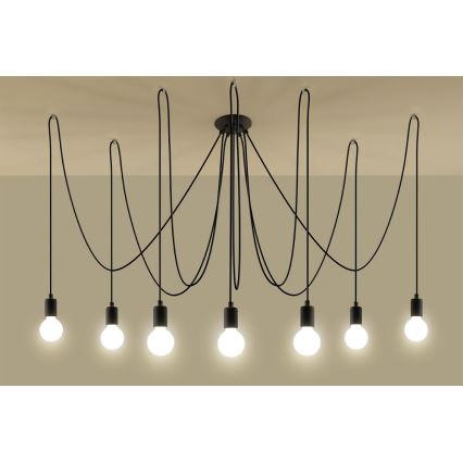 Ljuskrona med textilsladd EDISON 7 7xE27/60W/230V spindel svart