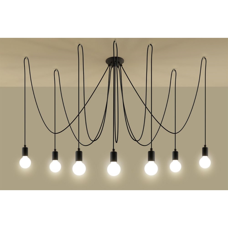 Ljuskrona med textilsladd EDISON 7 7xE27/60W/230V spindel svart