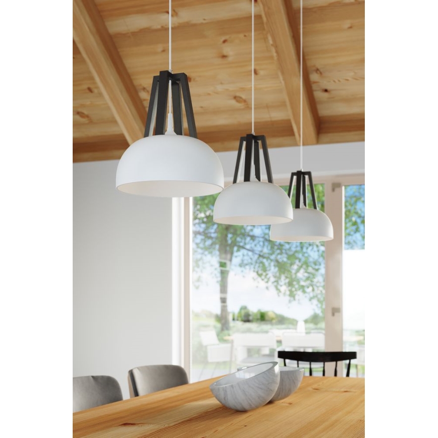 Ljuskrona med textilsladd CASCO 1xE27/60W/230V diameter 30 cm Björk/bok