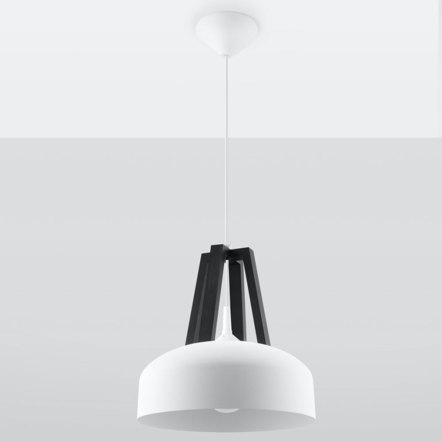 Ljuskrona med textilsladd CASCO 1xE27/60W/230V diameter 30 cm Björk/bok