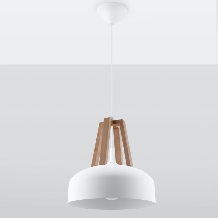 Ljuskrona med textilsladd CASCO 1xE27/60W/230V diameter 30 cm Björk